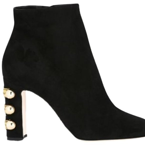 Dolce&Gabbana Black Suede Embellished Heel Booties - Picture 2 of 3